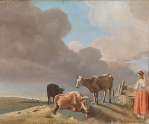 Landskab med køer, får og hyrde af Jean Étienne Liotard